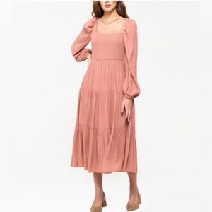 August sky smocked midi dress